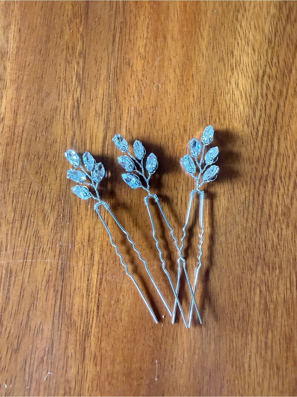 Crystal Leaf Hair Pins - Silver Set of 3